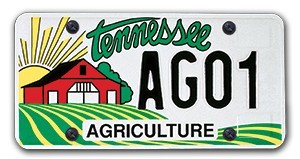 Ag Tag license plate An Ag Tag license plate. It has a farm on it and says "Tennessee" at the top.